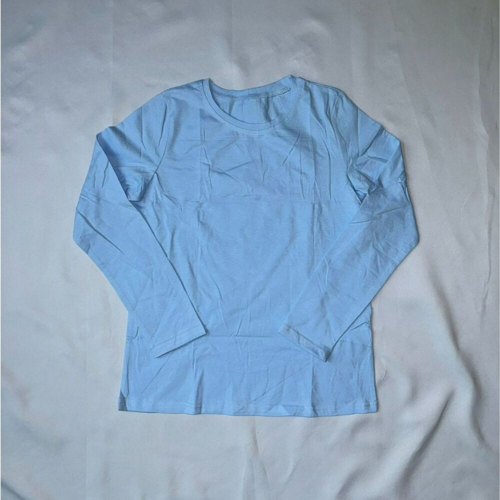 Girls Powder Blue Long Sleeve Cotton T-Shirt - Size: L (11-12 Years)